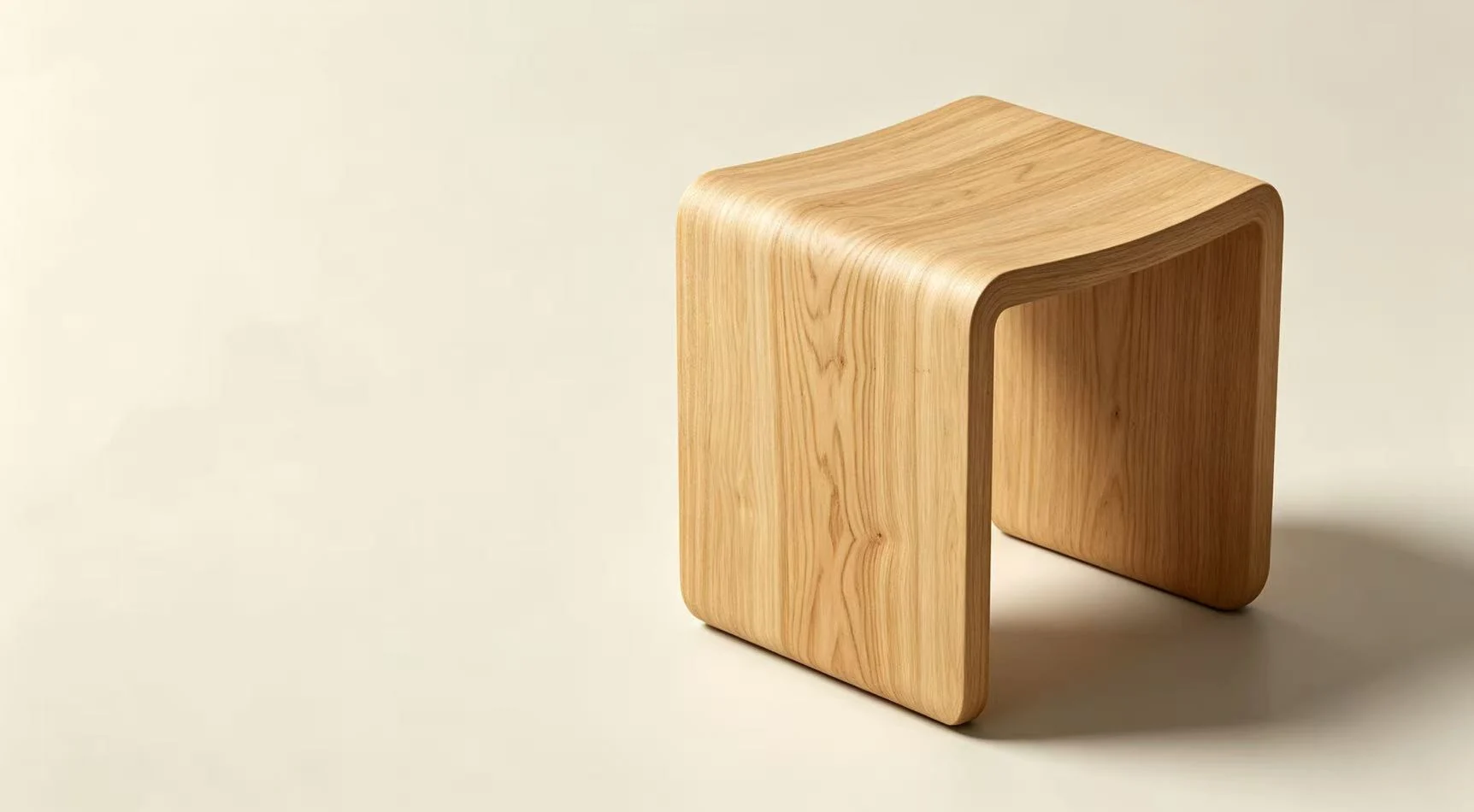 Company-supplied sculpted solid-wood stool on a light studio background