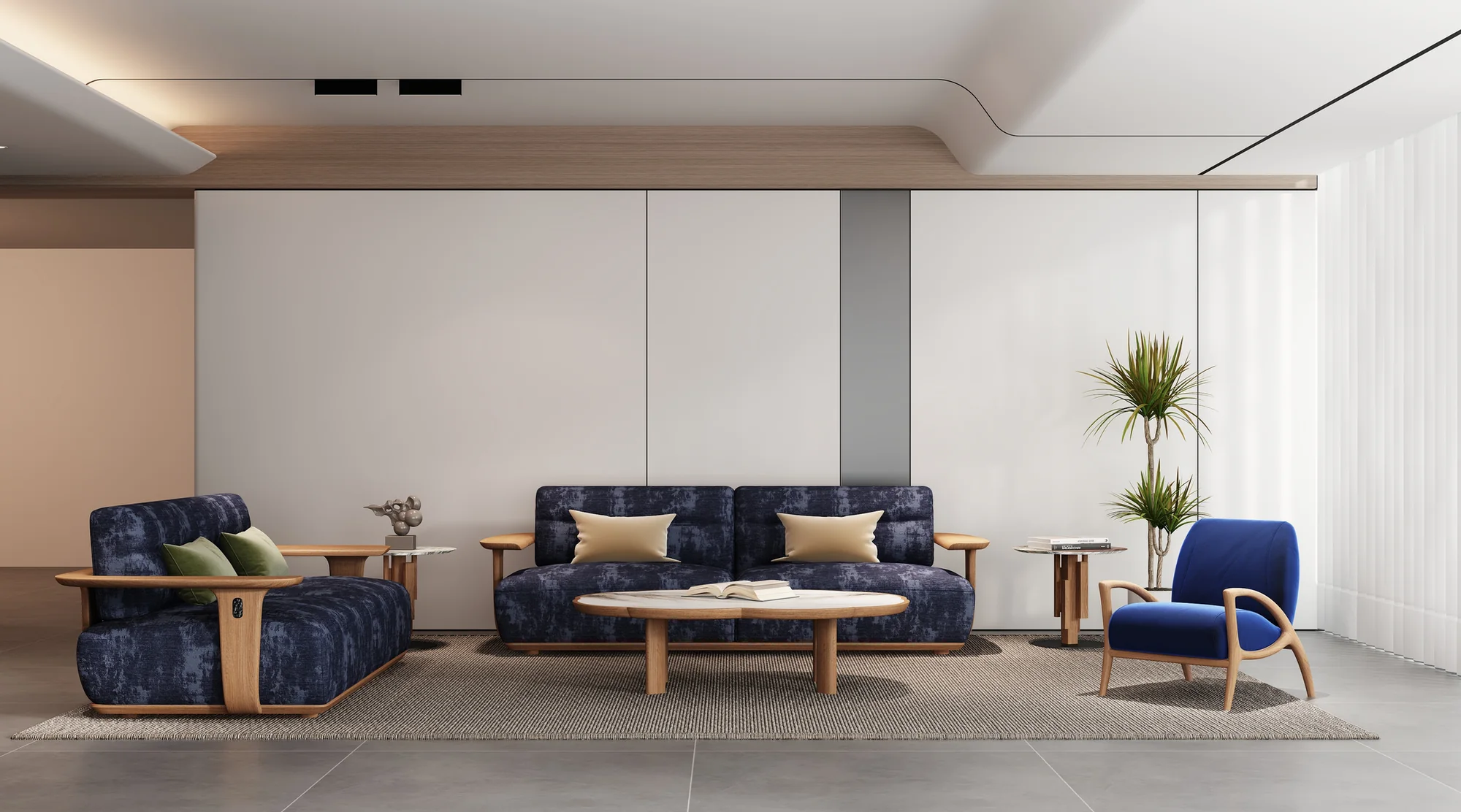 White-oak living-room collection illustrating model selection and adaptation