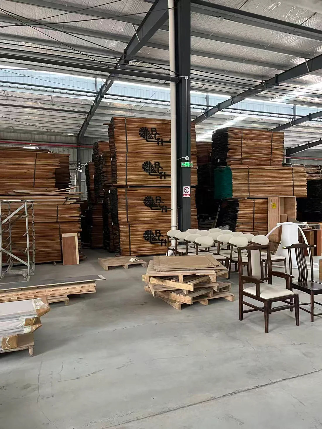 Furniture materials and seating inside a company-supplied production photograph