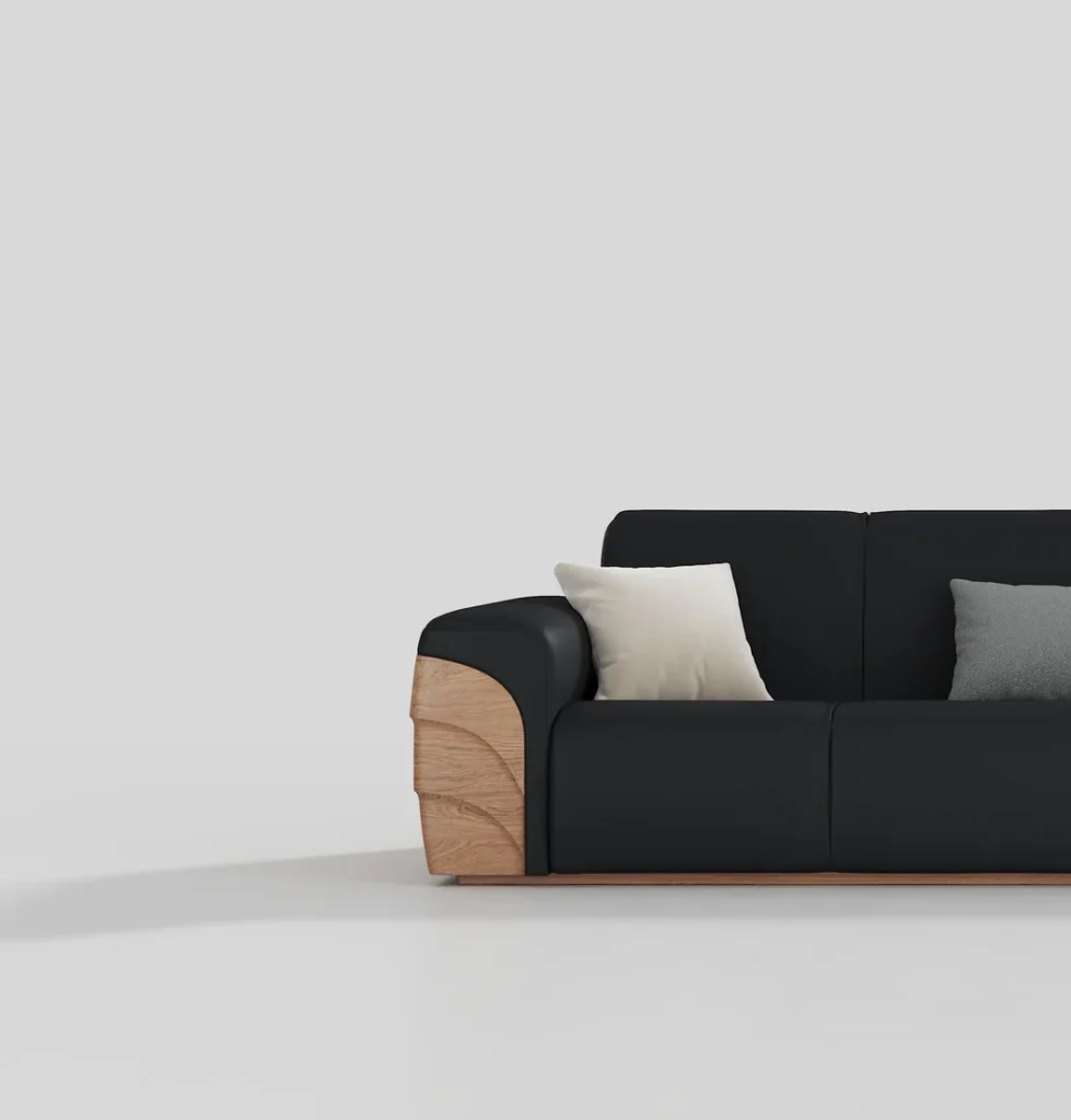 Contrast upholstered sofa detail view