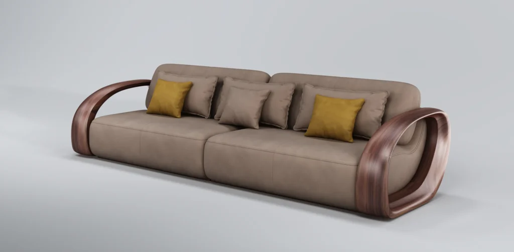Curved-frame sofa on a neutral background