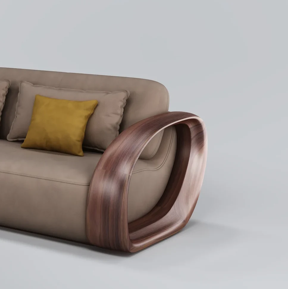 Curved-frame sofa detail view
