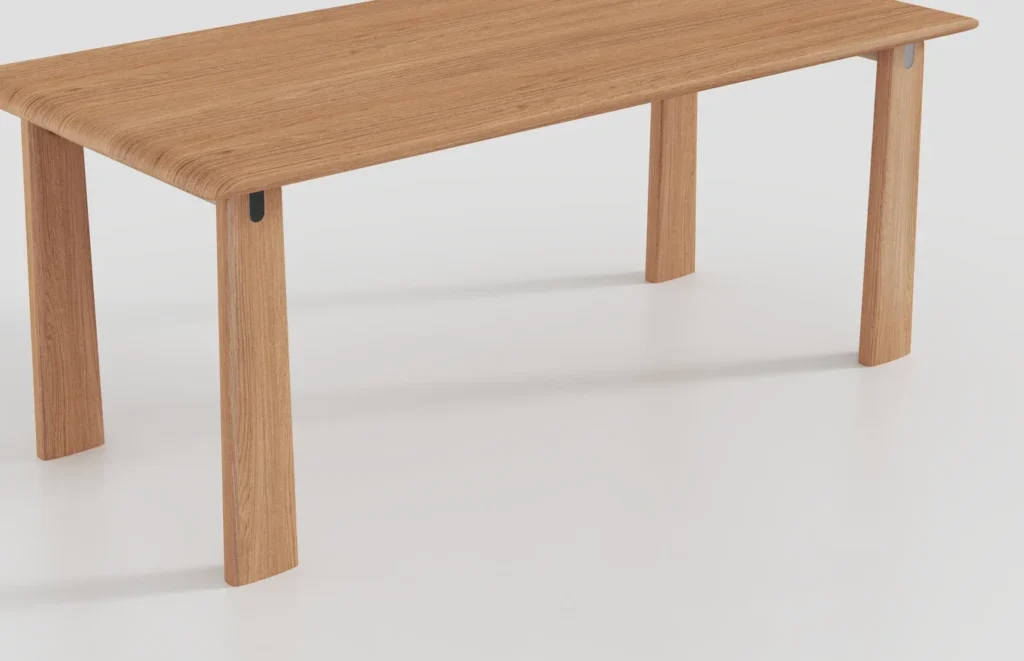 Solid-wood dining table detail view